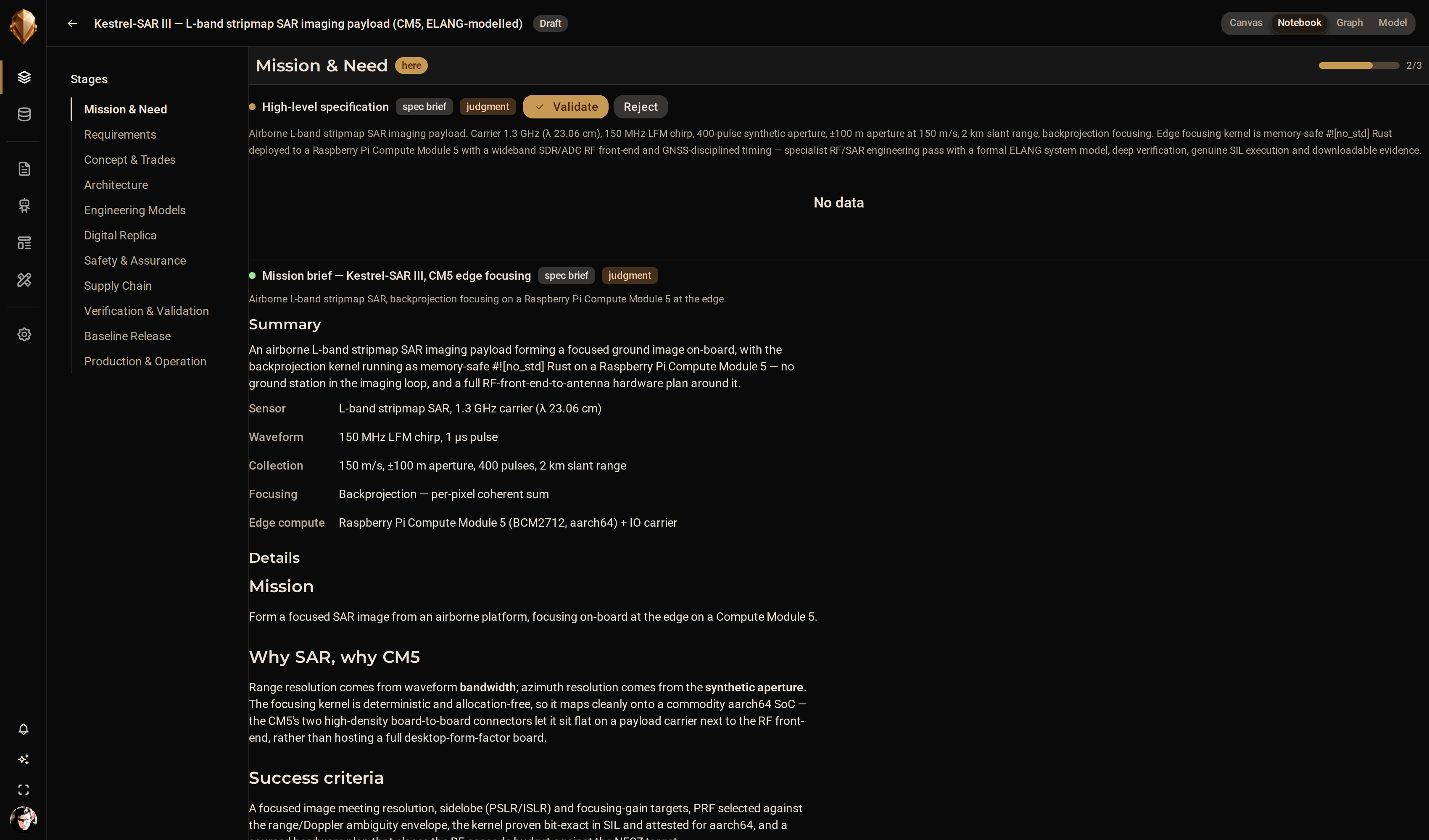 The DjiniousEngineering ledger read as a linear narrative: each typed item shown in produces order with its artifact type and the item it derived from.